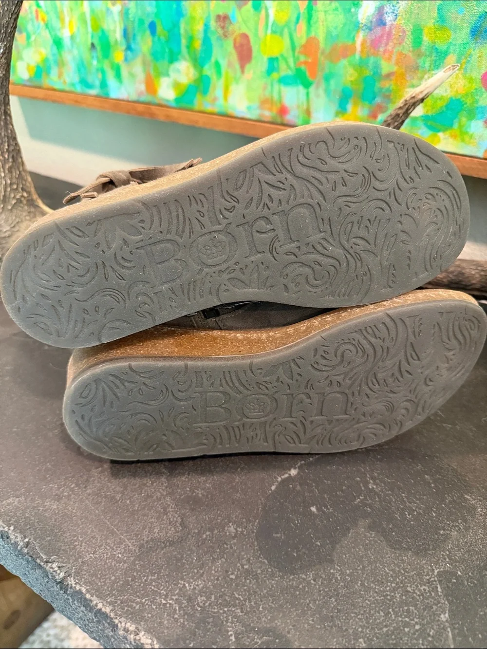Born Suede Ankle Booties in Taupe with Side Tie